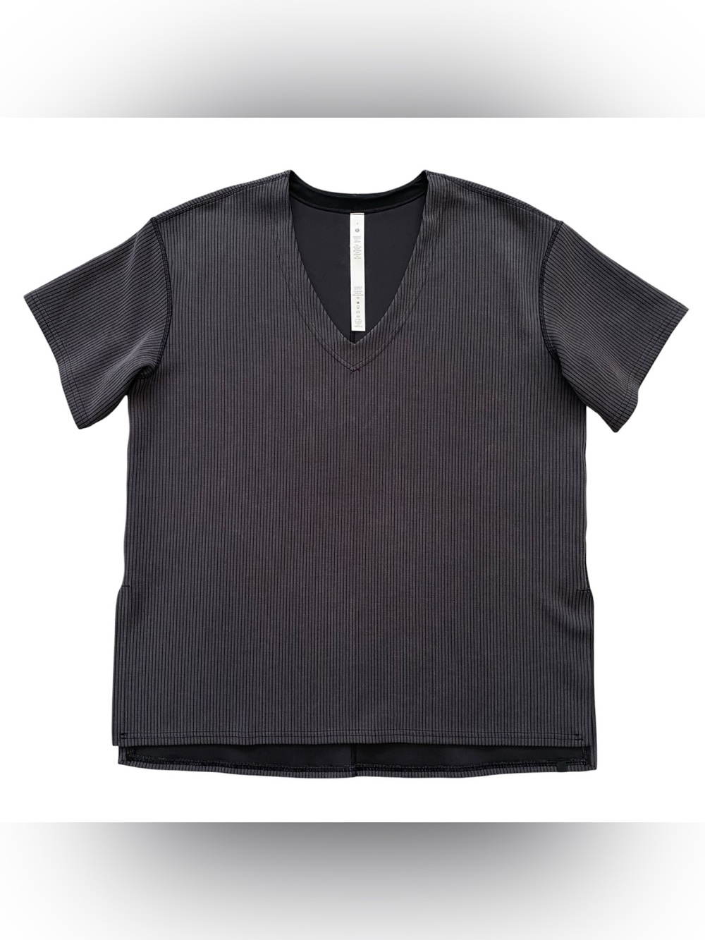 Lululemon Softstreme Ribbed Relaxed Fit V Neck T Shirt Short Sleeve Black Size 4